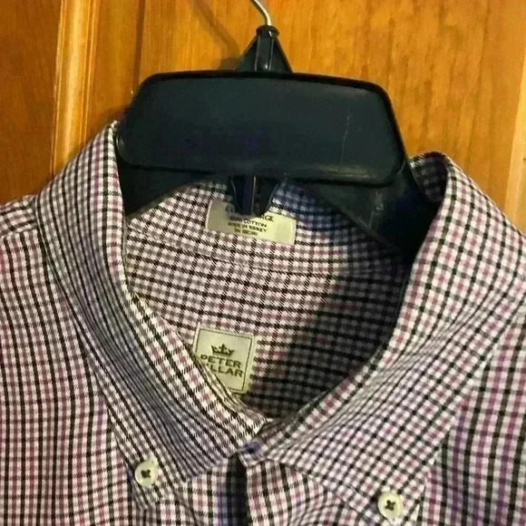 Peter Millar purple, black and white plaid button down long sleeve. Size XL - Picture 2 of 7